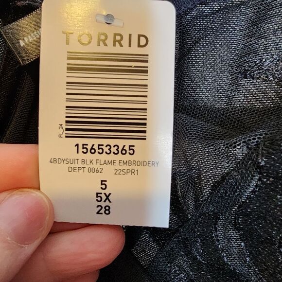 5X 28W Torrid Black Bodysuit Flames Embroidered Underwire Sheer Lingerie Pinup - Picture 7 of 10